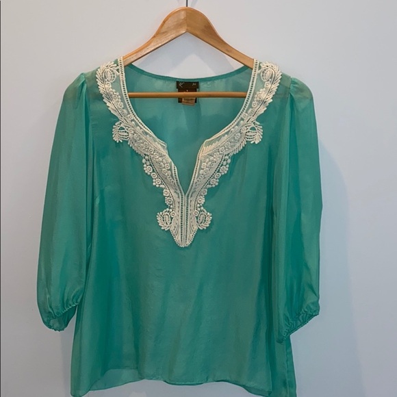 Anthropologie Tops - Anthropologie Fei Mint Green Silk Embroidered Top